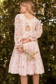 Laura Ashley White/Pink Long Sleeve Frill Mesh Dress - Image 2 of 8