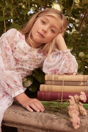 Laura Ashley White/Pink Long Sleeve Frill Mesh Dress - Image 6 of 8