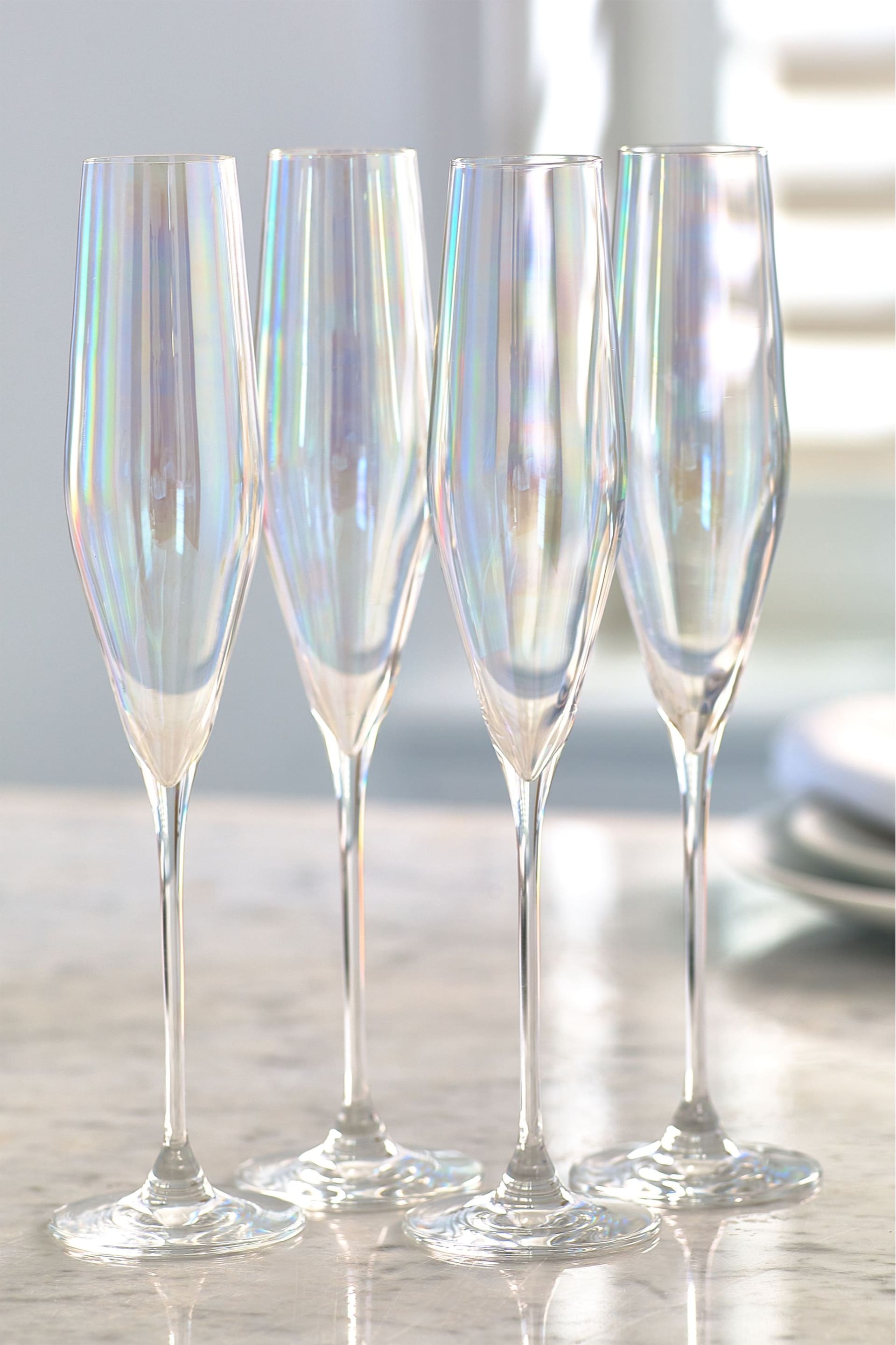 Paris Set of 4 Iridescent Lustre Champagne Flutes - Image 2 of 5