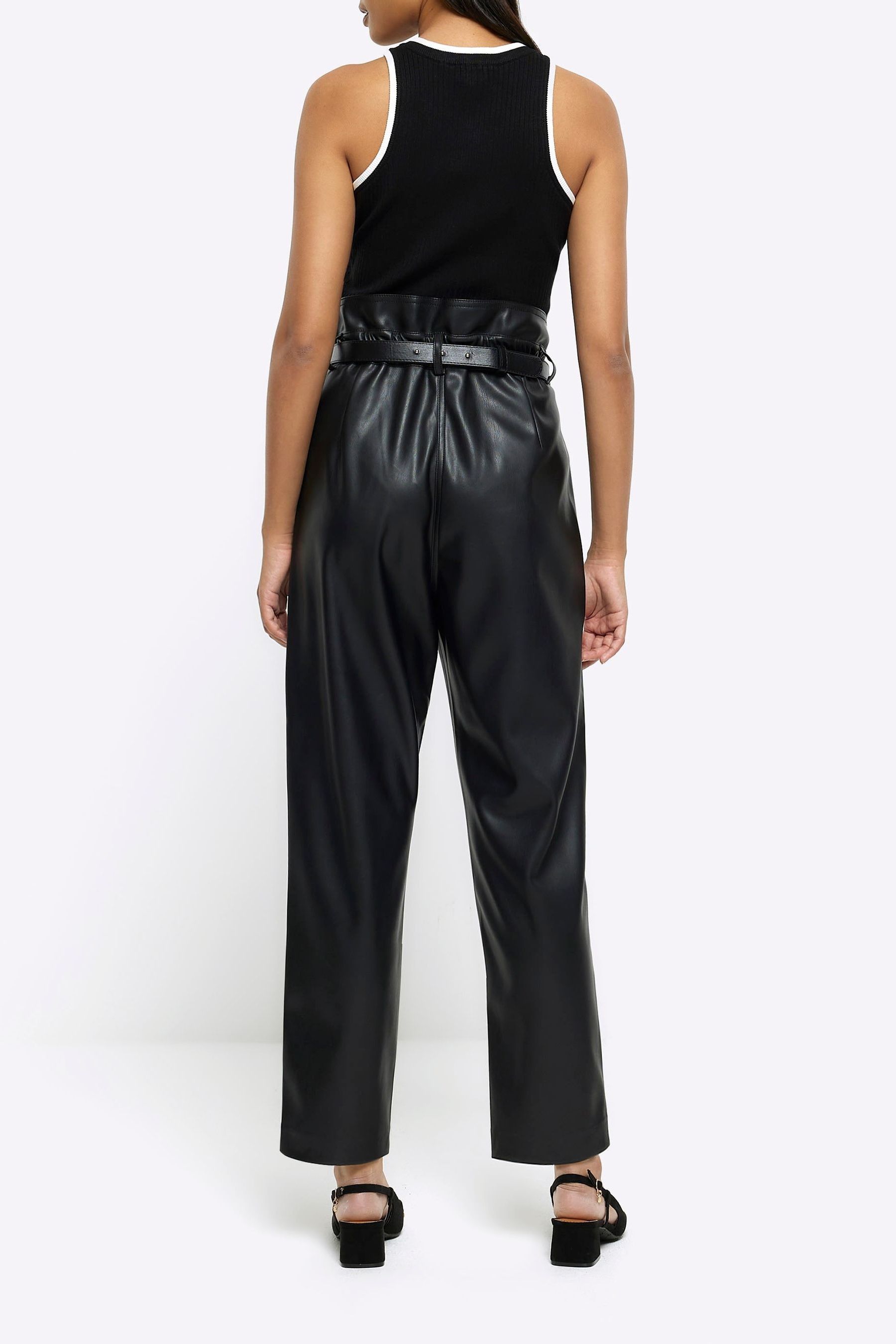 Buy River Island Black Faux leather Paperbag Waist Trousers from Next Luxembourg