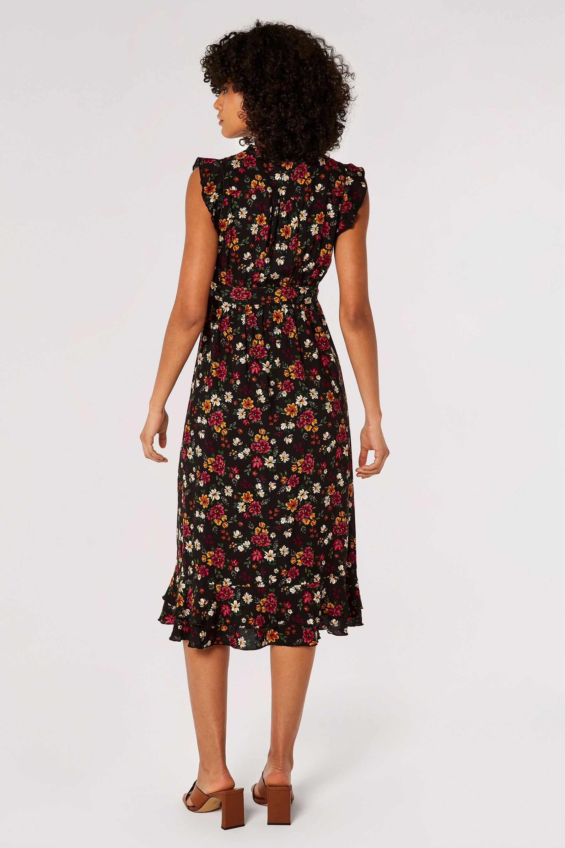 Buy Apricot Black Brushstroke Floral Midi Dress from the Next UK online shop