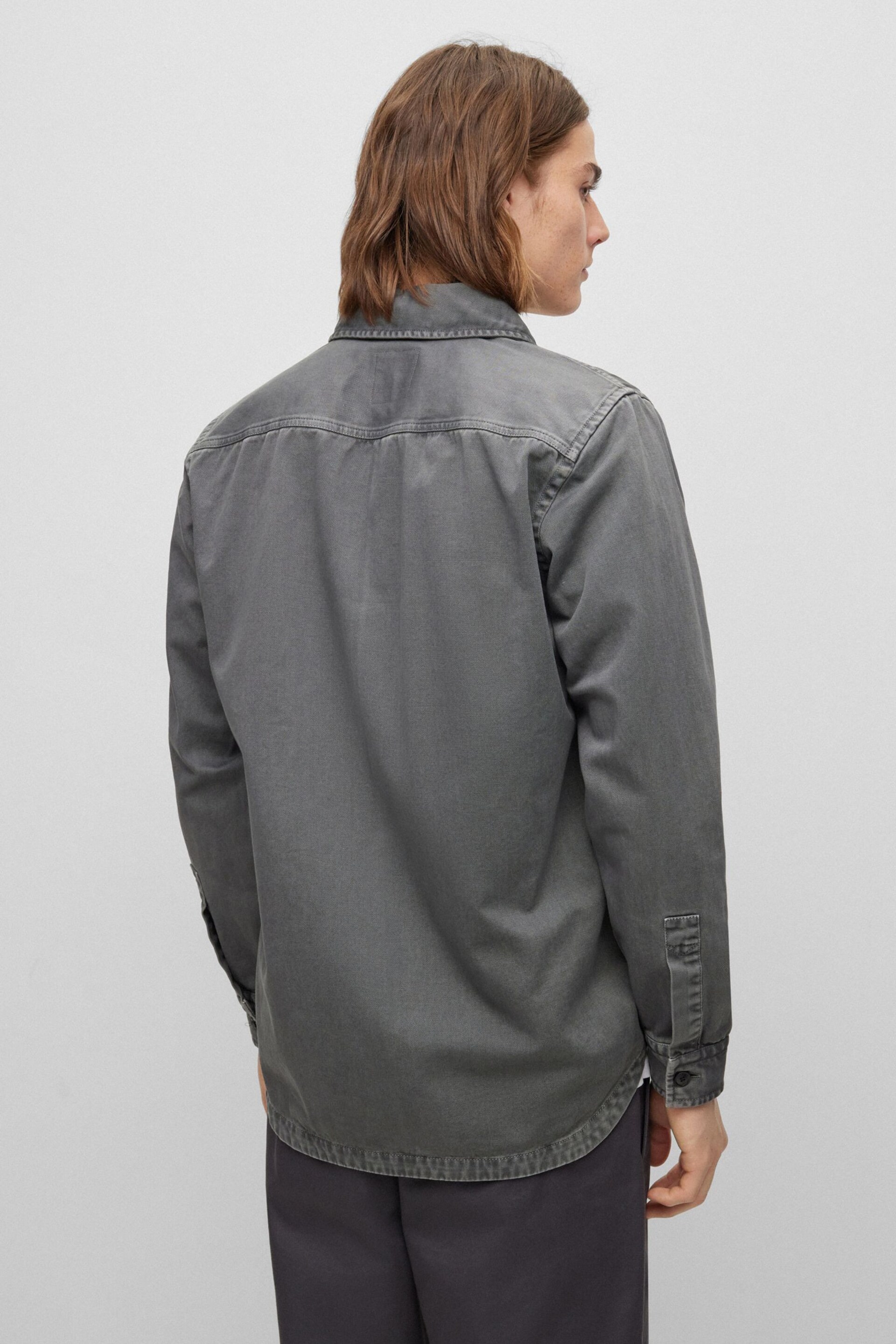 BOSS Grey Garment Dyed Twill Overshirt - Image 3 of 6
