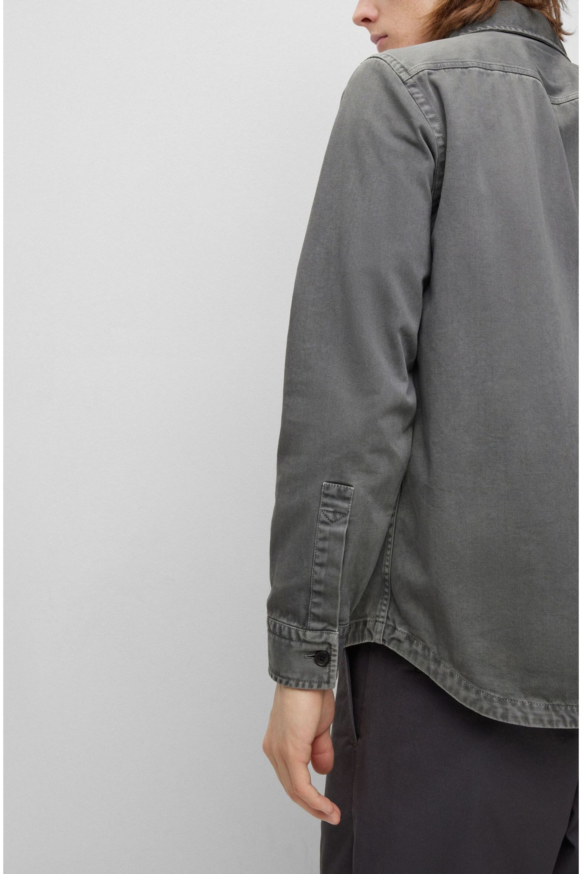 BOSS Grey Garment Dyed Twill Overshirt - Image 5 of 6