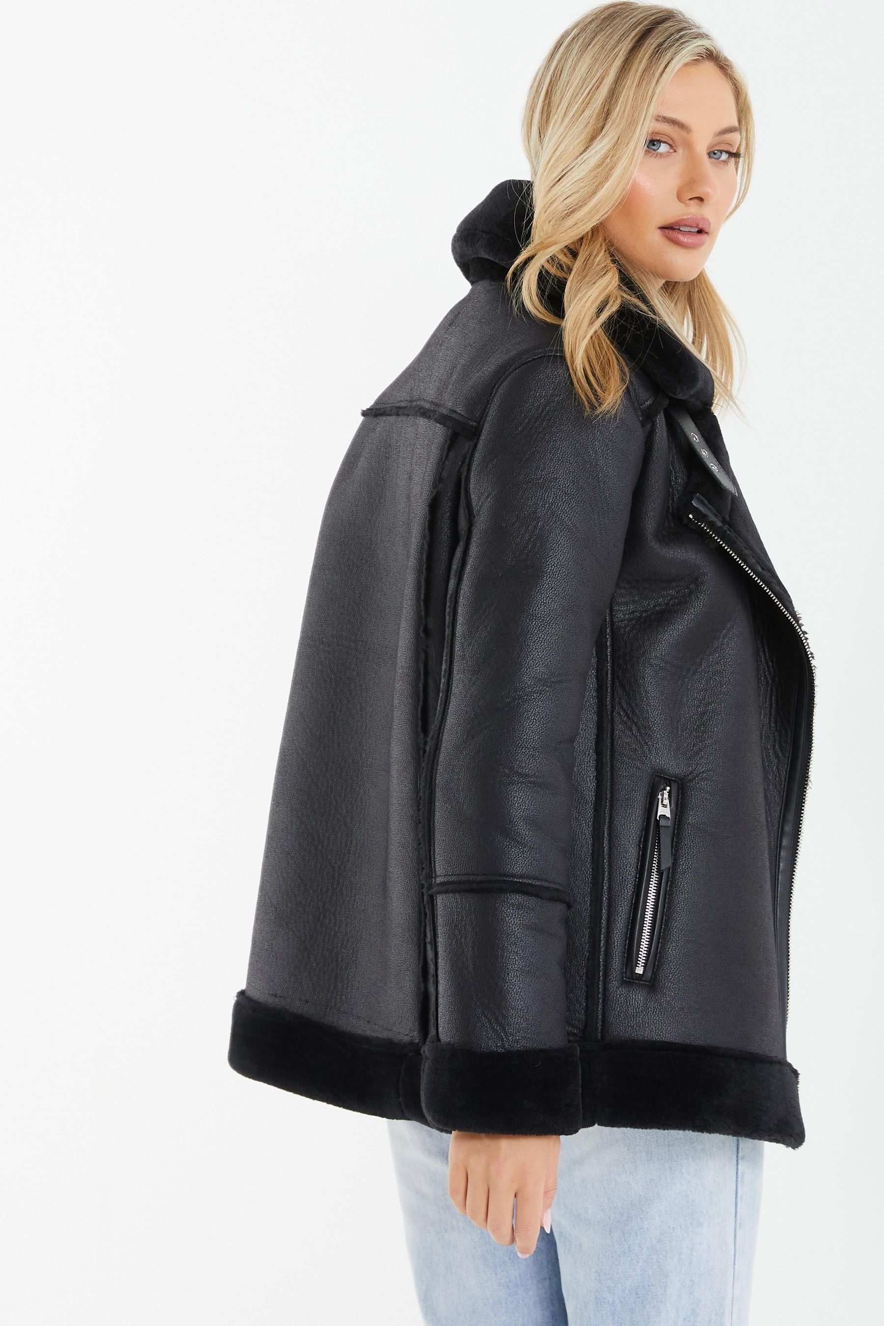 Quiz faux fur jacket deals black