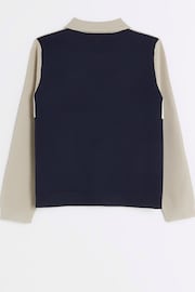 River Island Blue Boys Blocked Stitch Polo Jumper - Image 3 of 5