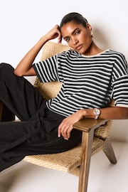 Black/White Mono Stripe Short Sleeve Heavyweight Crochet T-Shirt - Image 2 of 6