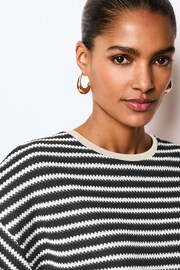 Black/White Mono Stripe Short Sleeve Heavyweight Crochet T-Shirt - Image 4 of 6