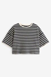 Black/White Mono Stripe Short Sleeve Heavyweight Crochet T-Shirt - Image 5 of 6