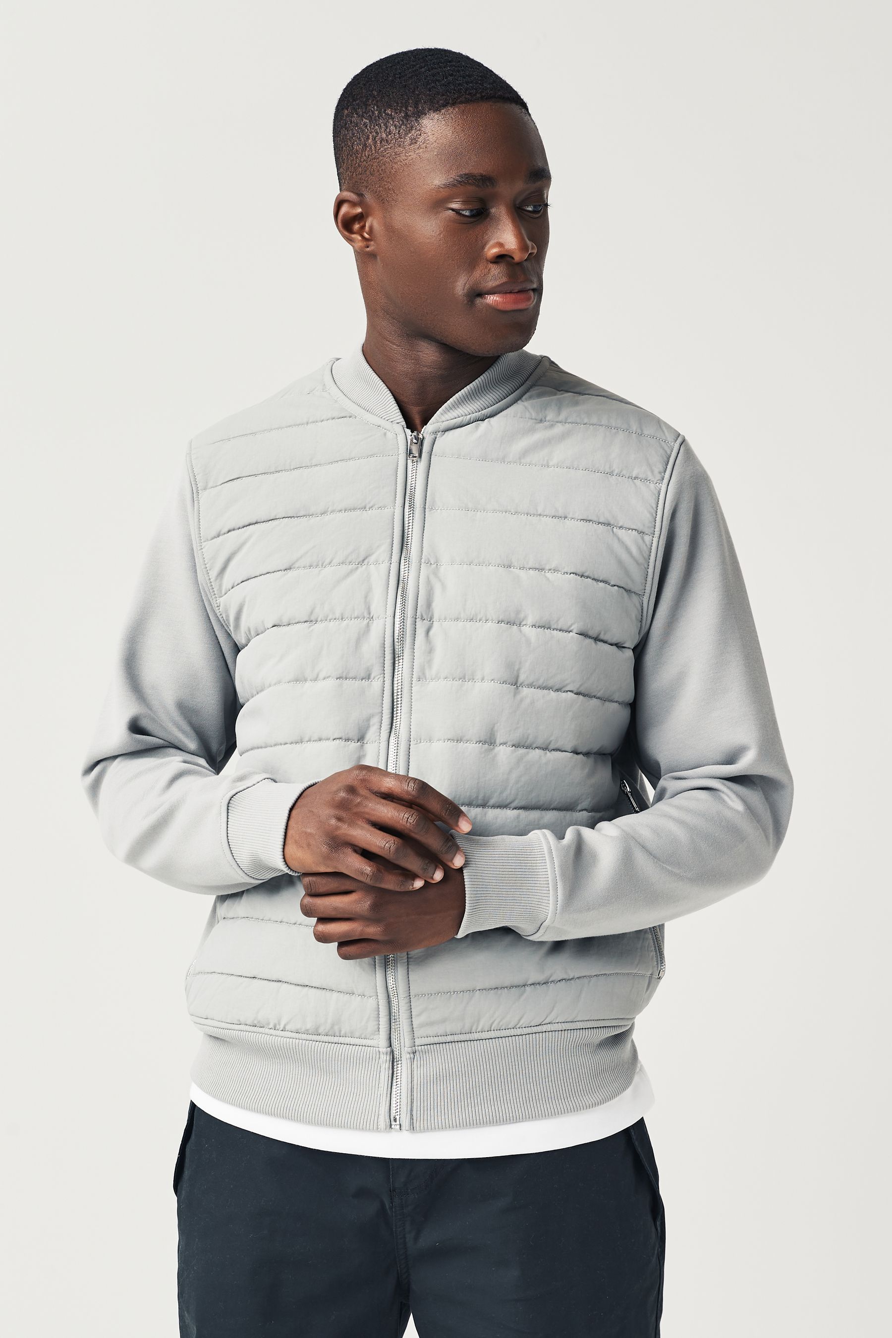 Buy Light Grey Premium Quilted Hybrid Jacket from Next Luxembourg