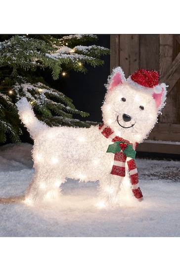 Lights4fun White Westie Outdoor Light Up Christmas Figure