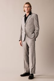 Neutral Tailored Fit Linen Check Suit: Trousers - Image 2 of 9