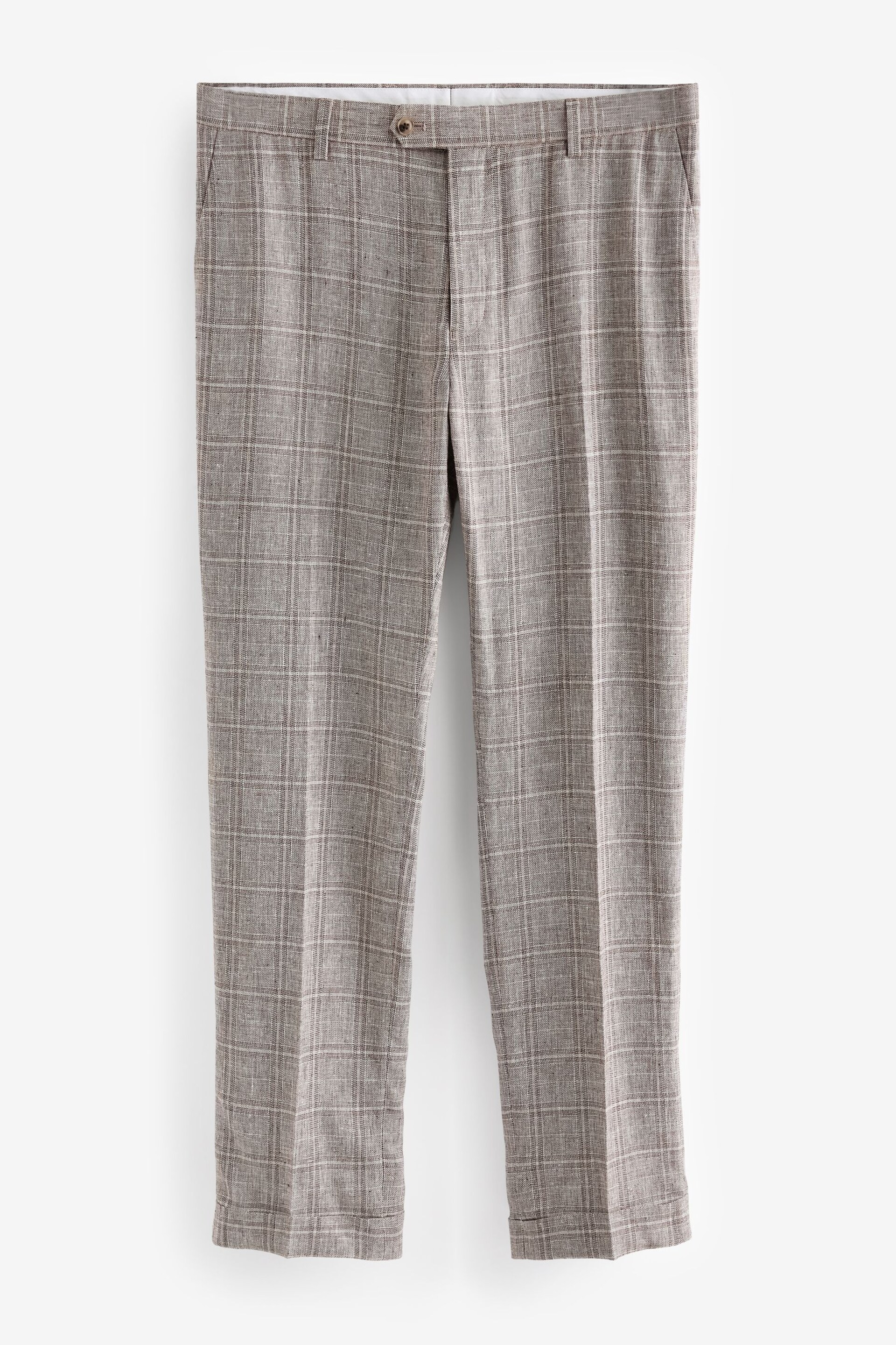 Neutral Tailored Fit Linen Check Suit: Trousers - Image 6 of 9