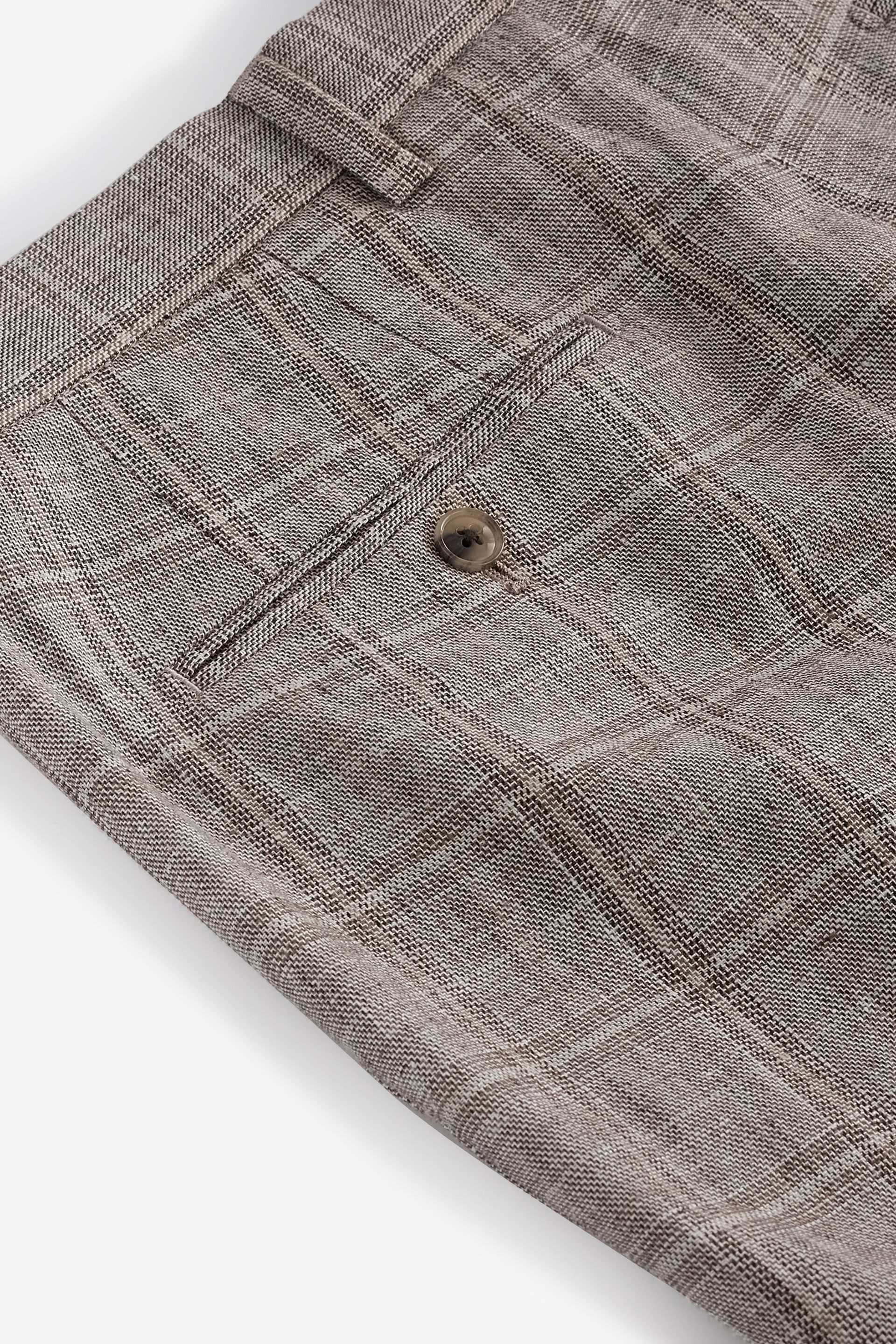 Neutral Tailored Fit Linen Check Suit: Trousers - Image 8 of 9