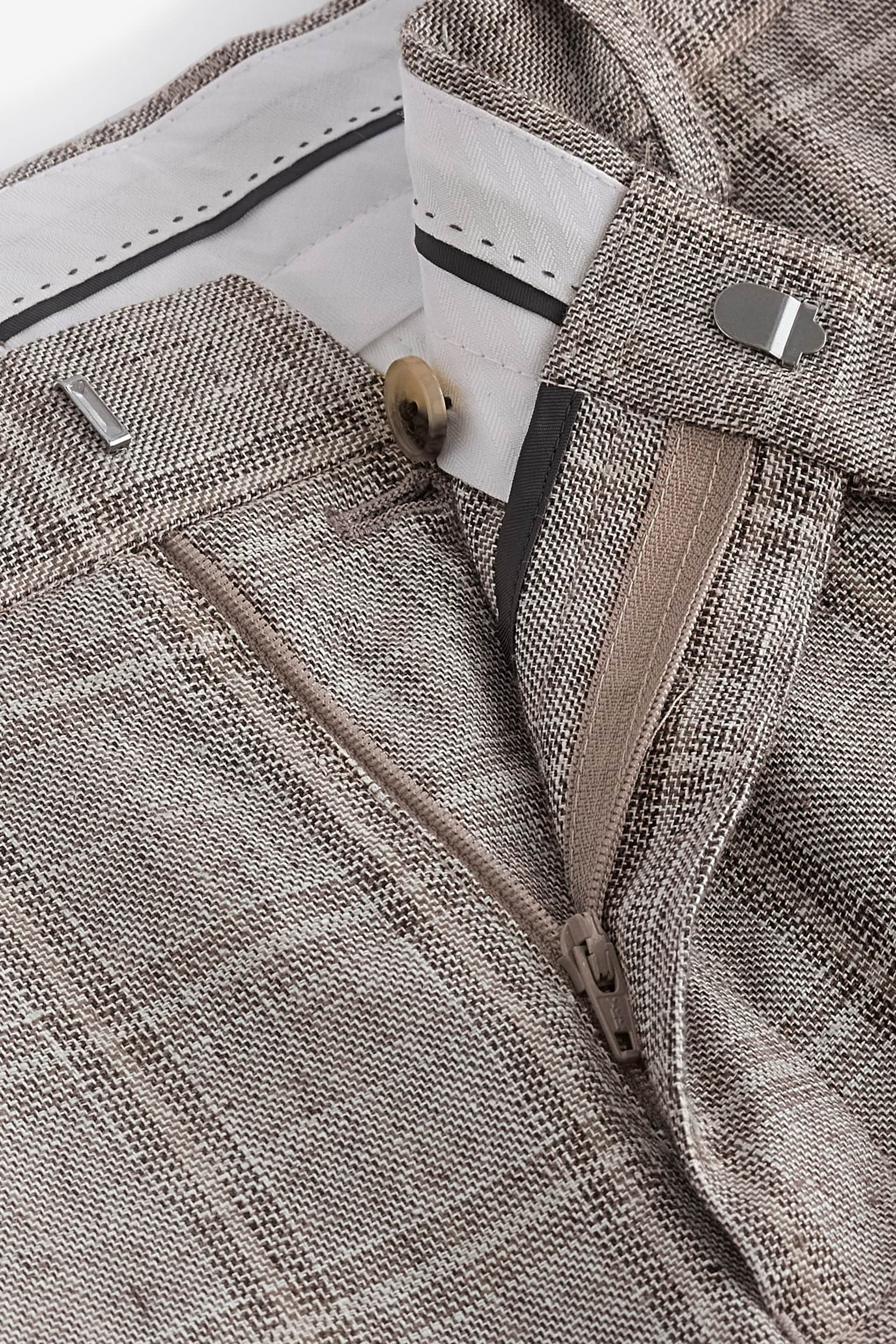 Neutral Tailored Fit Linen Check Suit: Trousers - Image 9 of 9