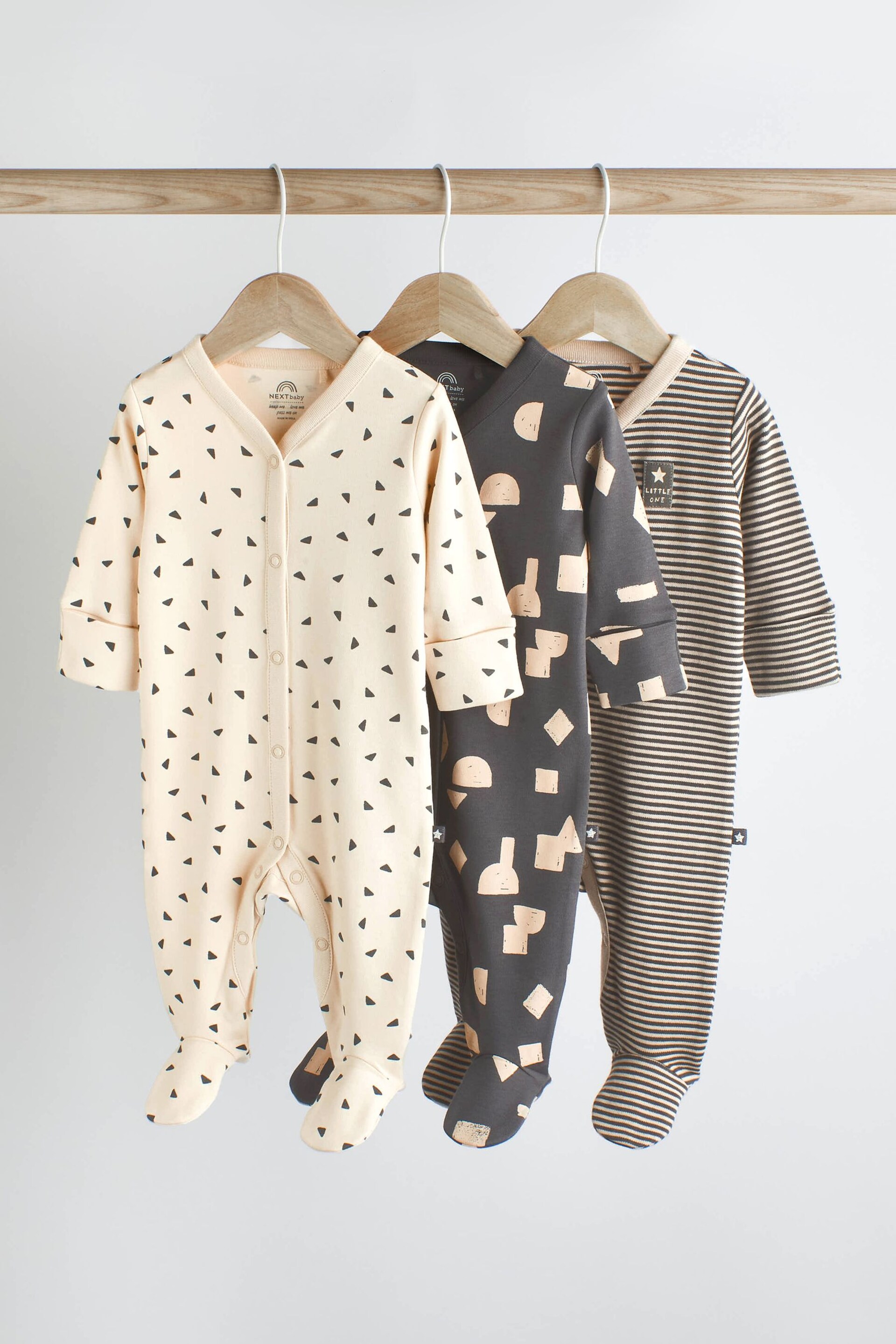 Monochrome Baby Sleepsuits 3 Pack (0mths-3yrs) - Image 1 of 11