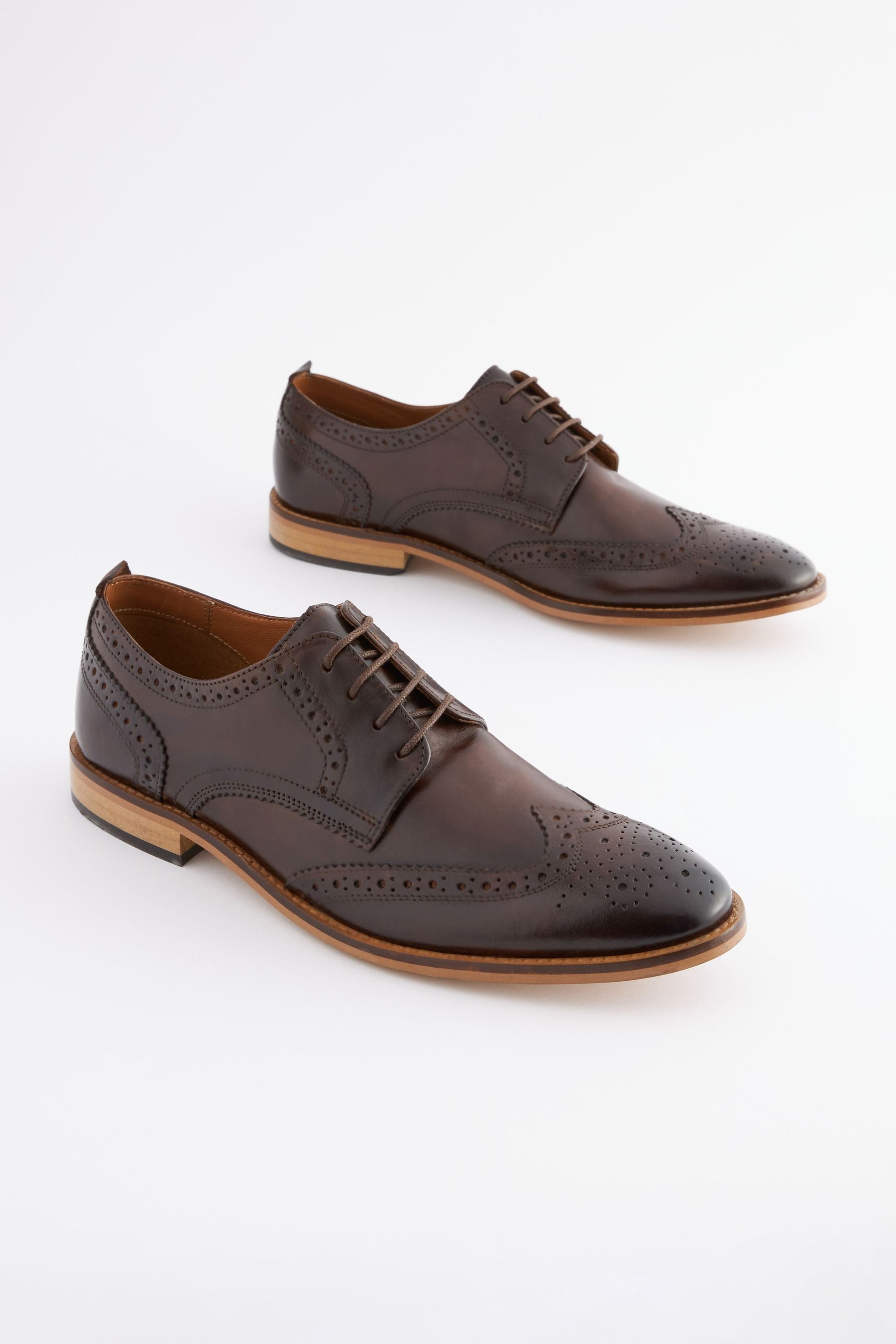 Brown Regular Fit Contrast Sole Leather Brogues
