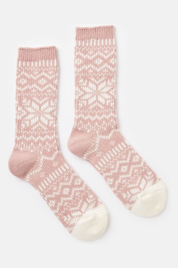 Joules Cosy Pink Fair Isle Socks
