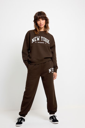 Chocolate Brown New York City Graphic Crew Neck Sweatshirt