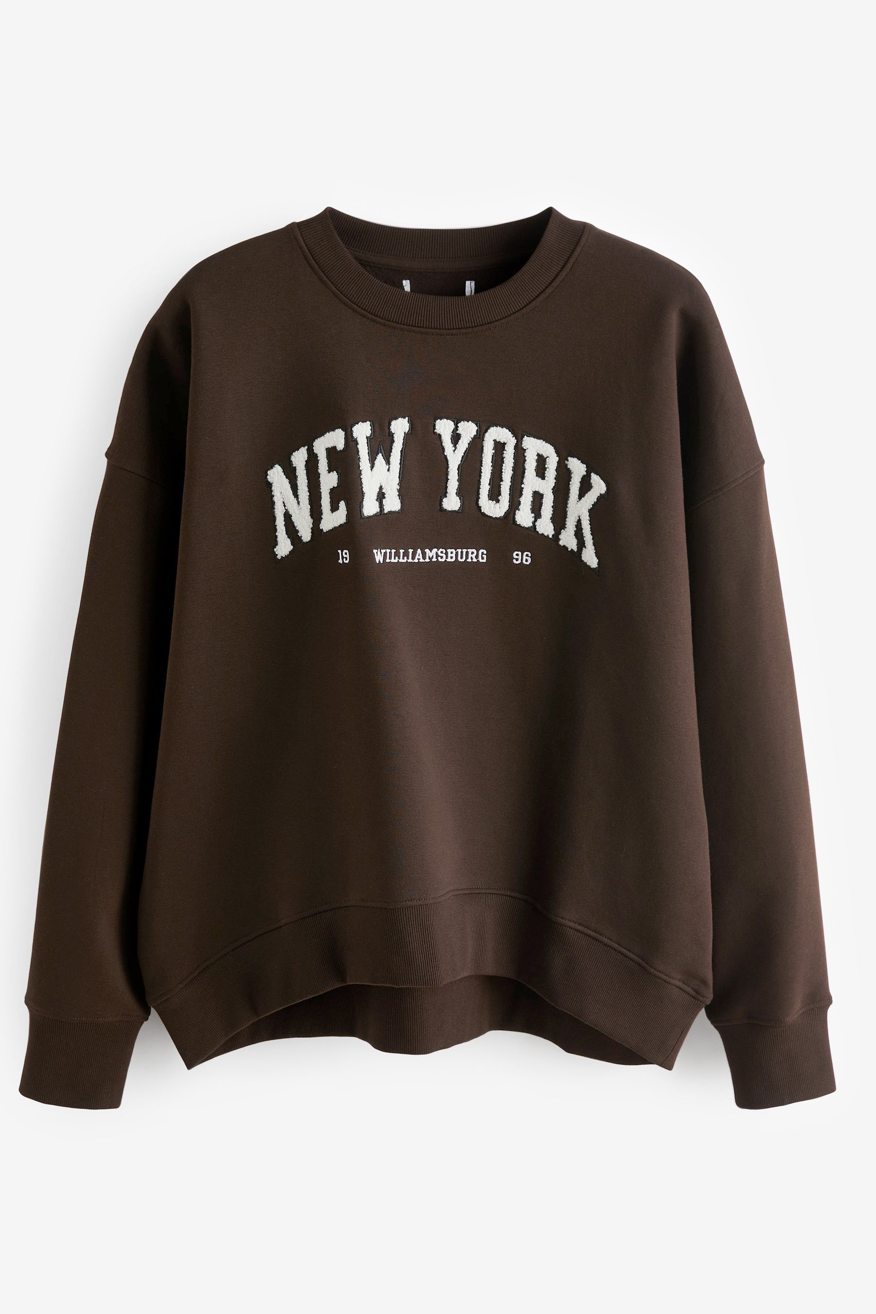 Buy Chocolate Brown Boucle New York City Graphic Slogan Sweatshirt from the Next UK online shop