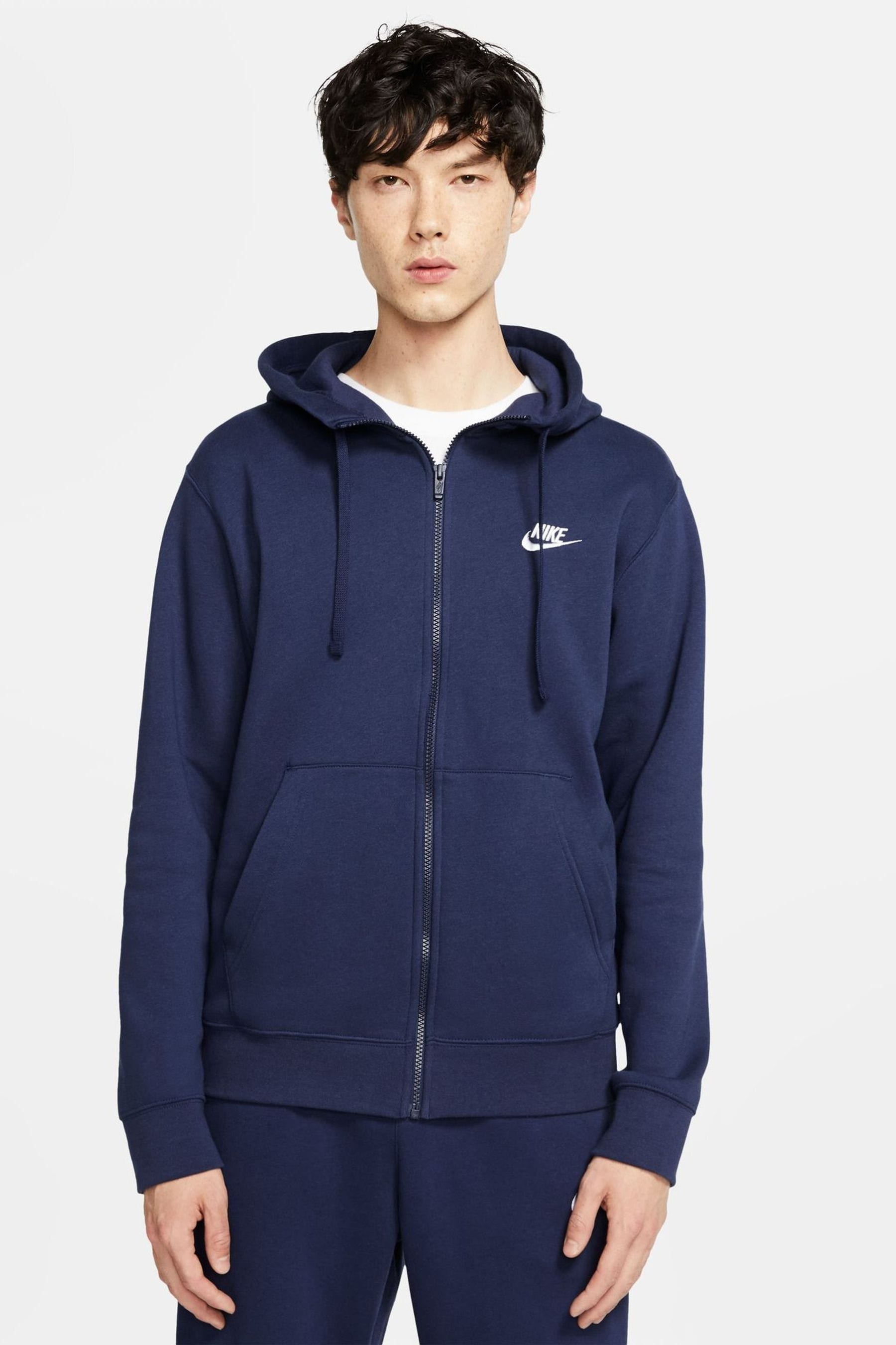 Nike Navy Club Zip Up Hoodie