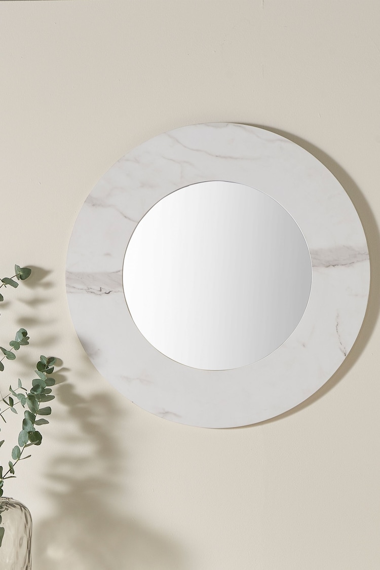 Pacific White Marble Veneer Round Wall Mirror - Image 1 of 5