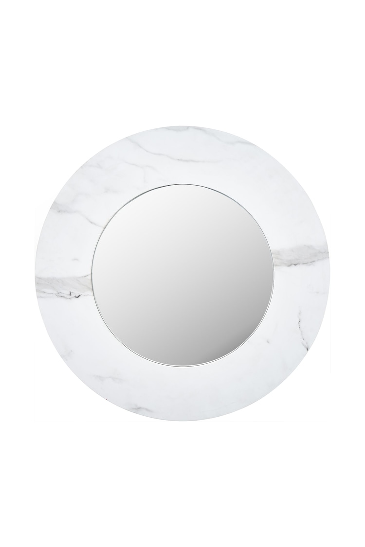 Pacific White Marble Veneer Round Wall Mirror - Image 2 of 5