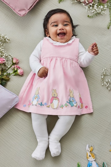 JoJo Maman Bébé Pink Peter Rabbit Applique Baby Dress & Body Set