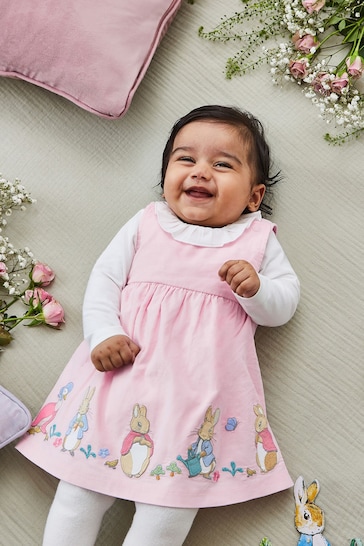 JoJo Maman Bébé Pink Peter Rabbit Applique Baby Dress & Body Set