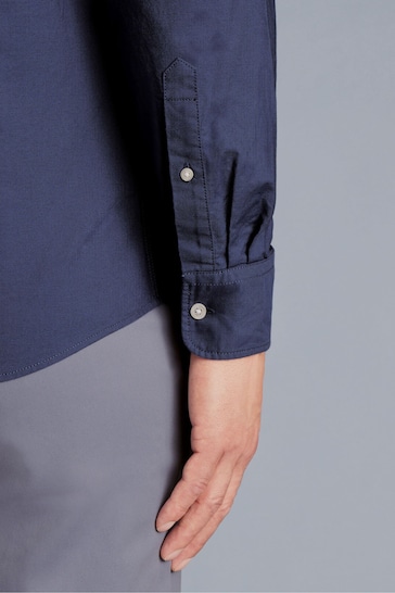 Charles Tyrwhitt Blue Navy Plain Slim Fit Button-down Washed Oxford Shirt