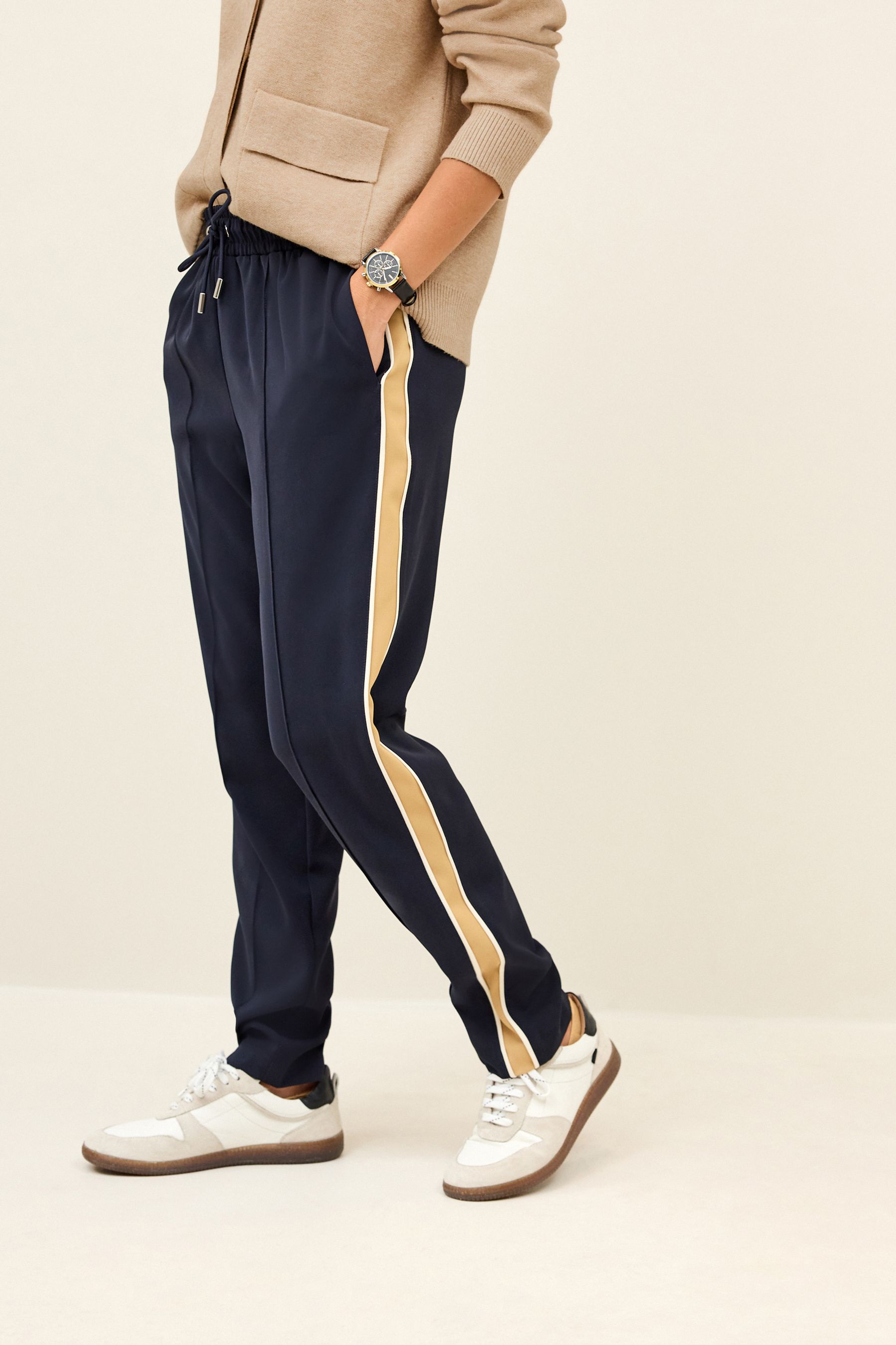 Navy side shop stripe trousers