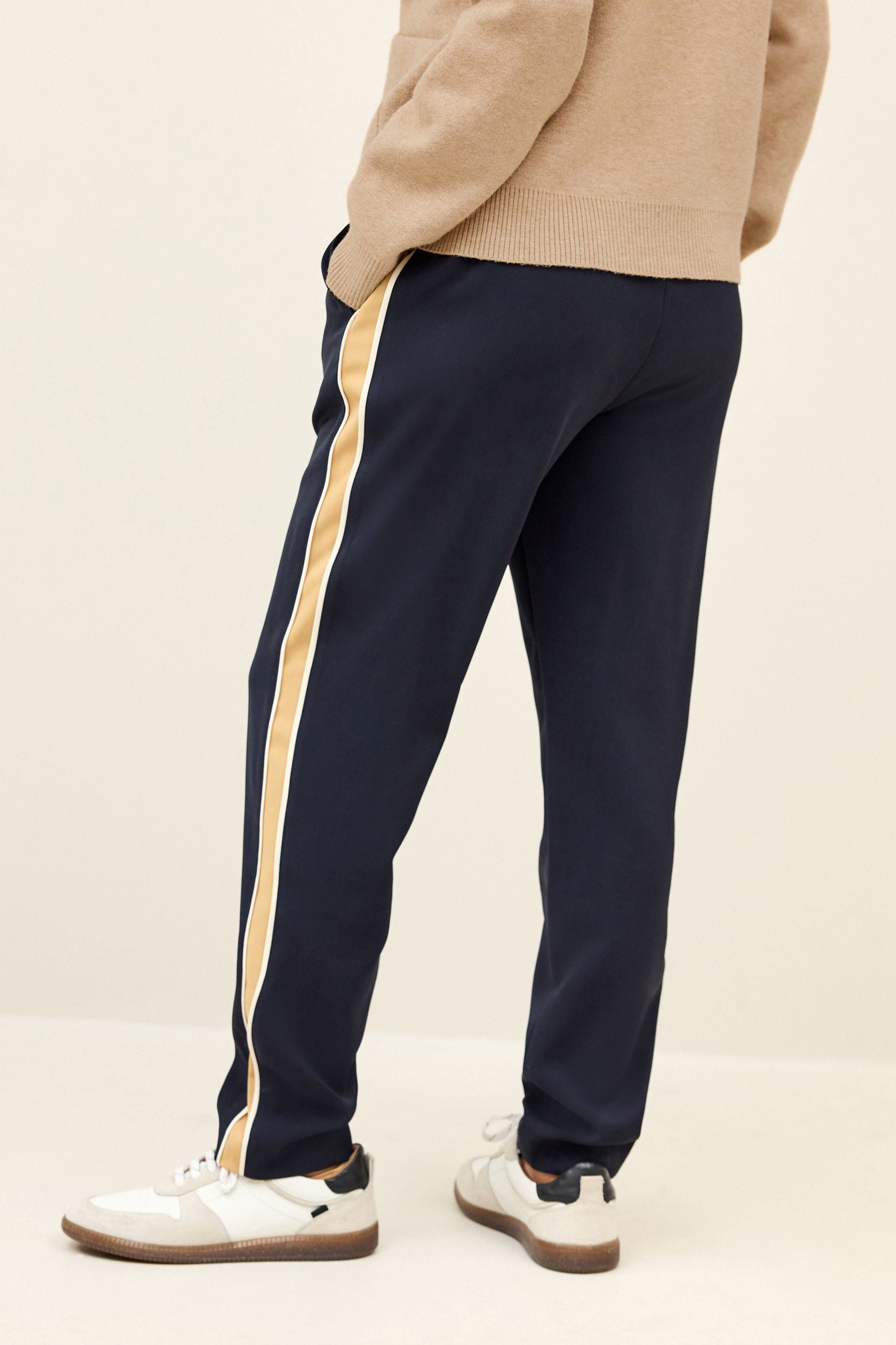 Navy trousers with side stripe sales