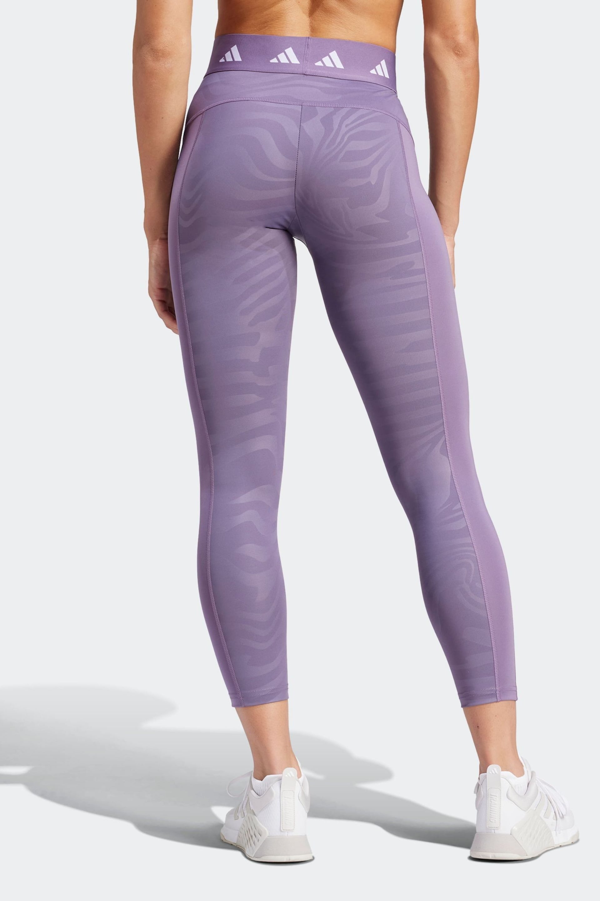 adidas Purple Techfit Printed 7/8 Leggings - Image 2 of 8