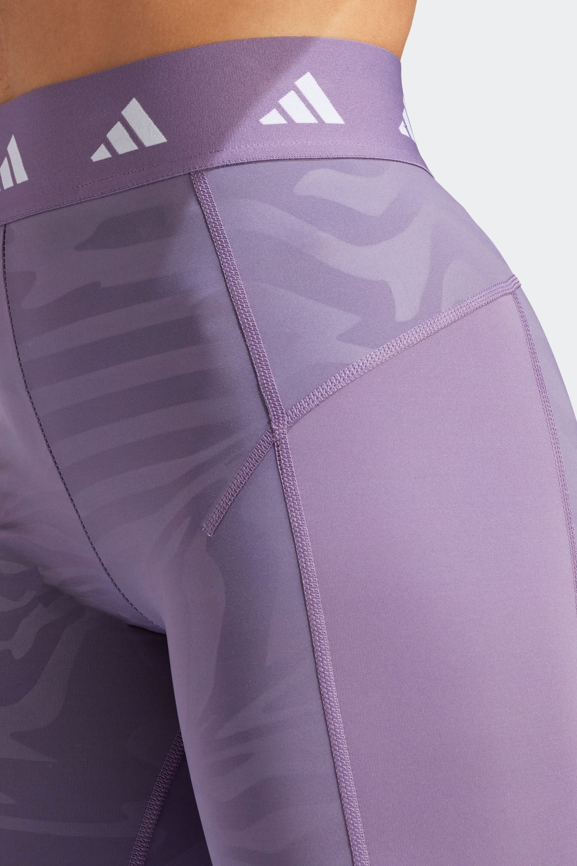 adidas Purple Techfit Printed 7/8 Leggings - Image 4 of 8