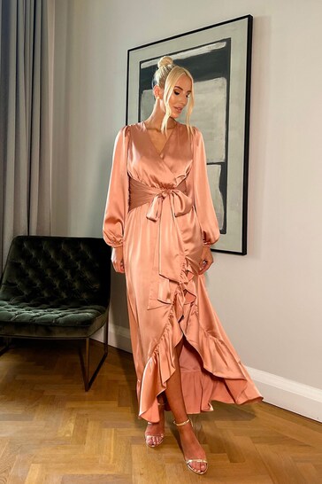In The Style Pink Georgia Louise Satin Balloon Sleeve Maxi Dress