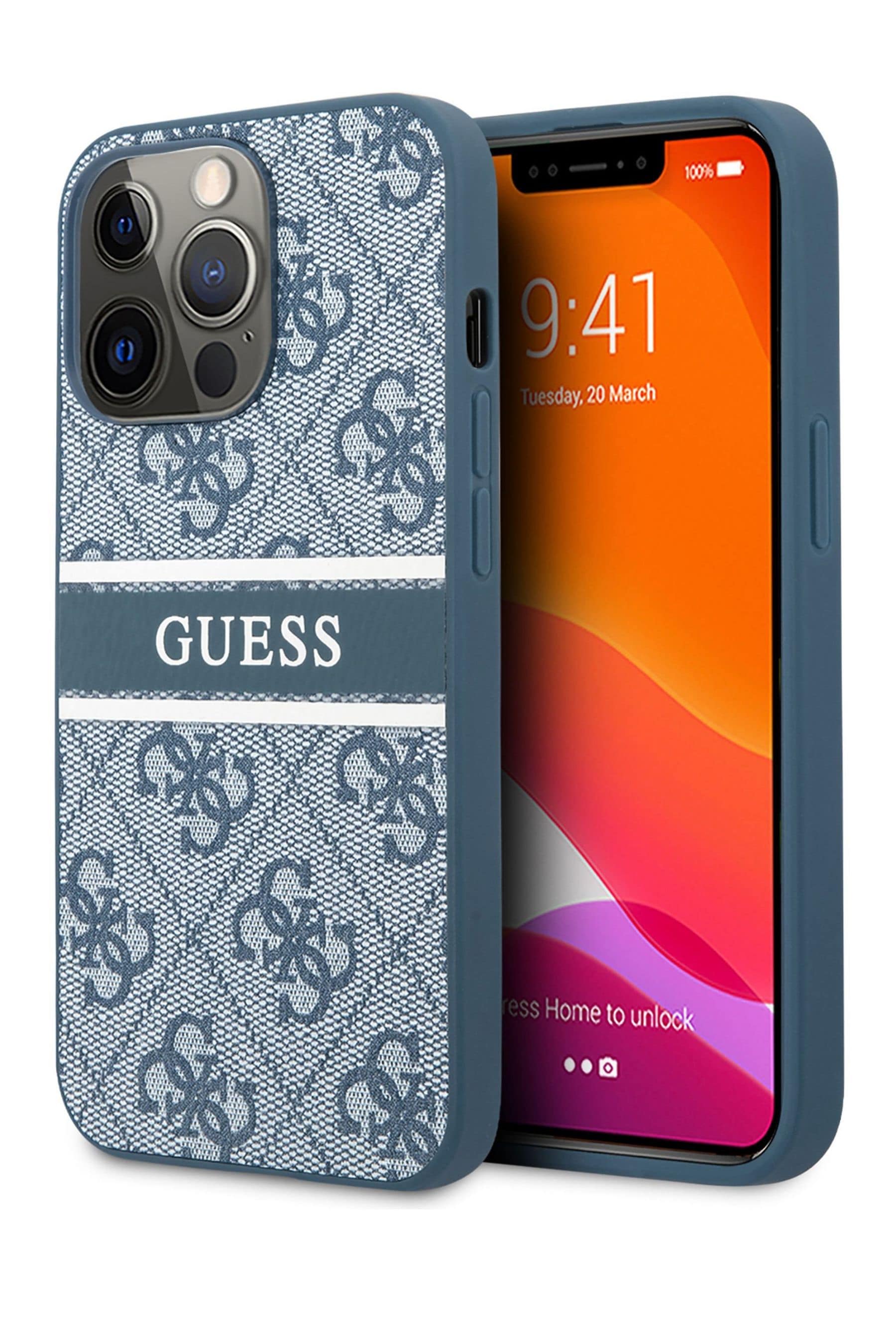 Buy Guess Blue iPhone 13 Pro Max 4G Pu Leather Case with Printed Stripe from the Next UK online shop