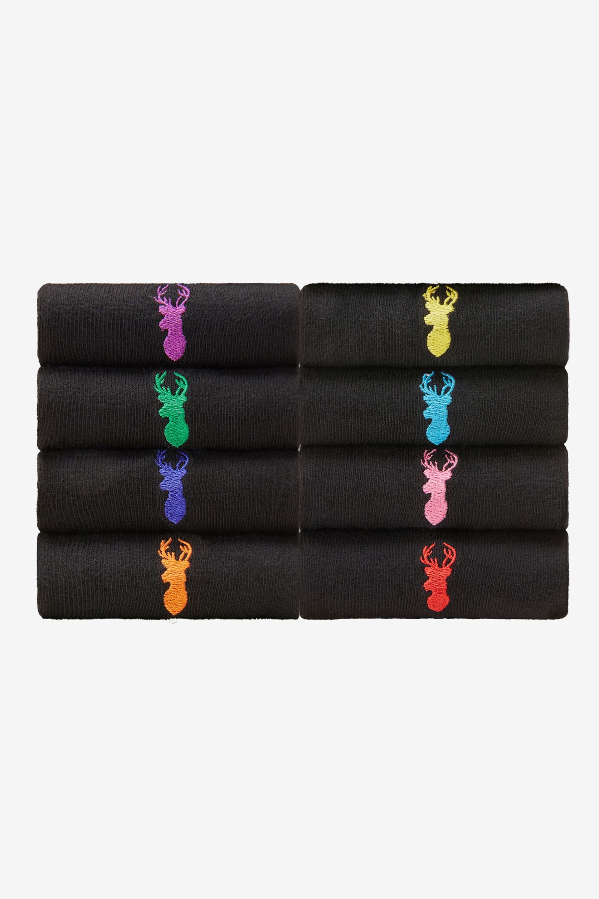 Black Multi Stag 8 Pack Multi Stag Lasting Fresh Embroidered Socks - Image 1 of 10