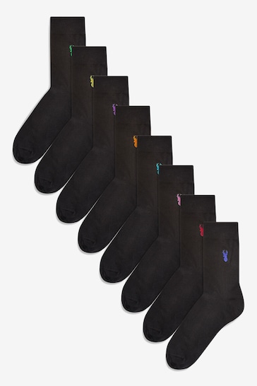 Black Multi Stag 8 Pack Embroidered Stag Socks