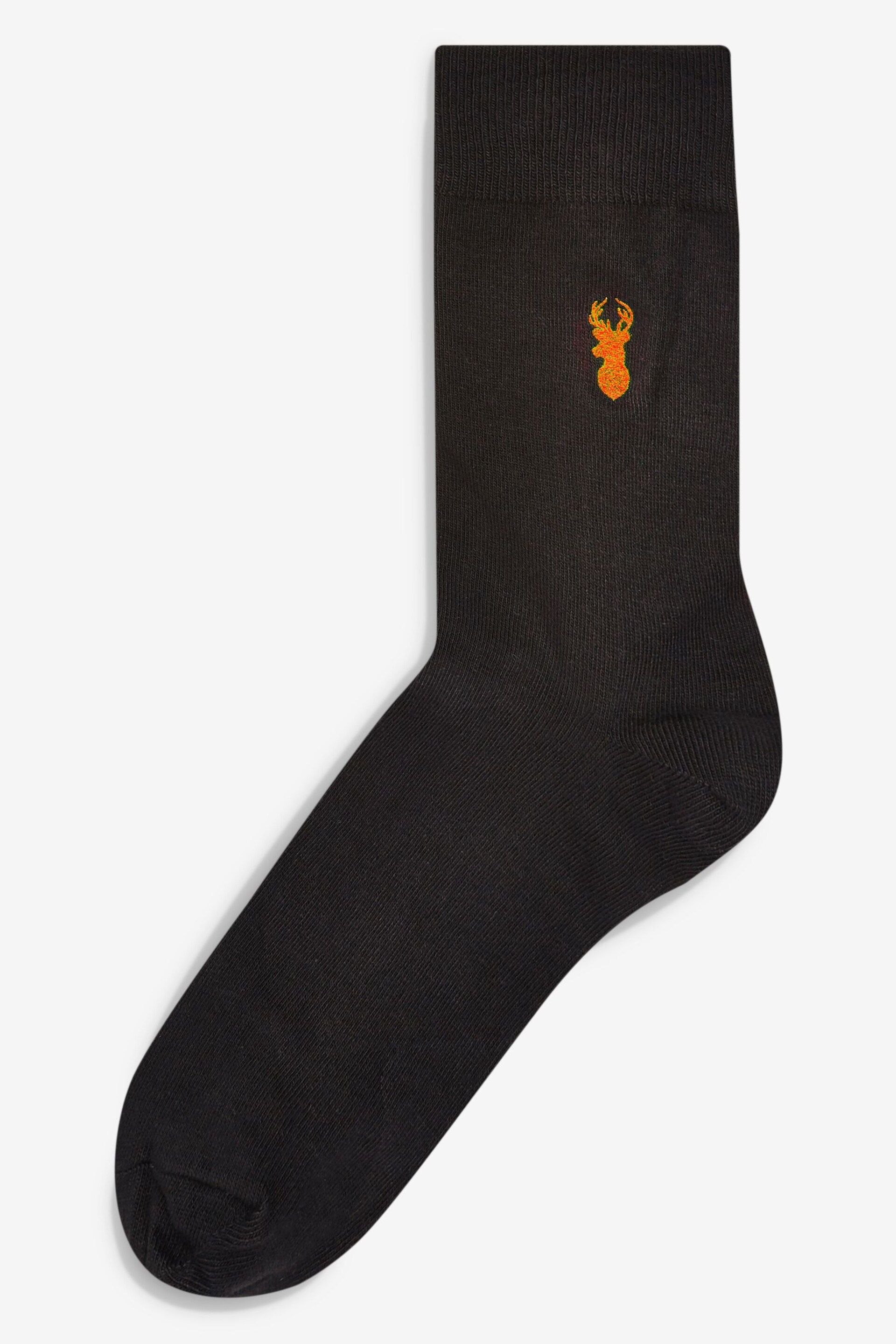 Black Multi Stag 8 Pack Embroidered Stag Socks - Image 6 of 10