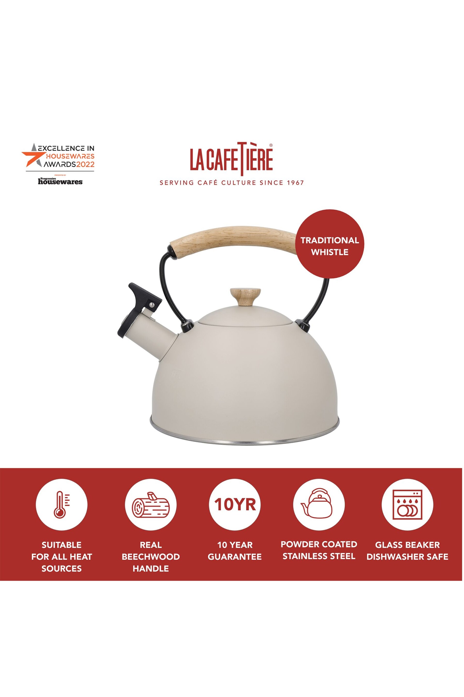 La Cafetiere Cream 16L Whistling Kettle - Image 2 of 2