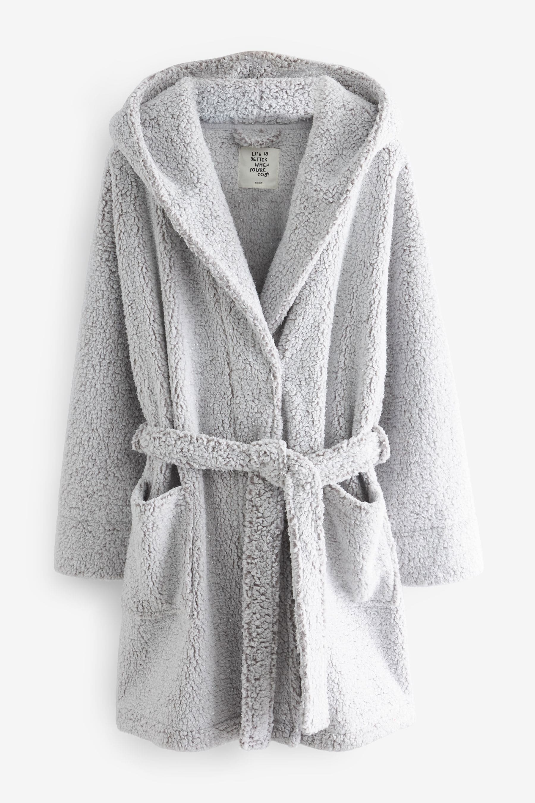 Short grey shop fluffy dressing gown