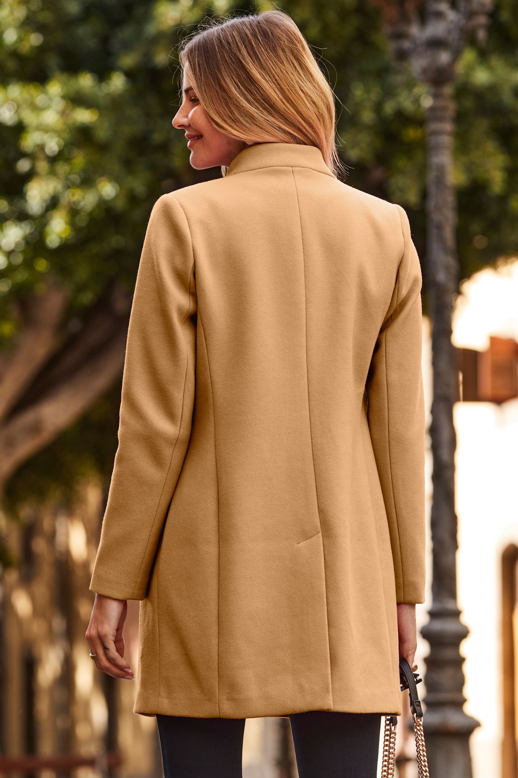 Buy Sosandar Natural Faux Wool Notch Neck Coat from the Next UK