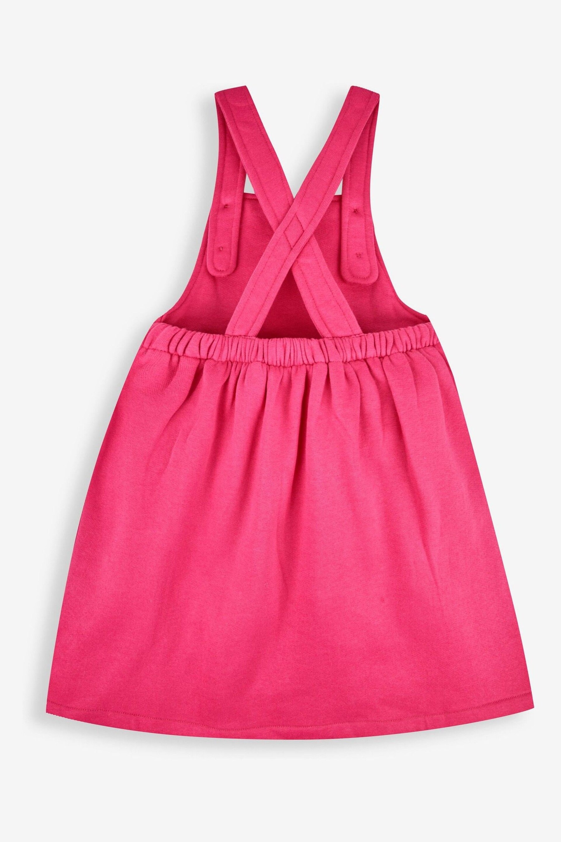 JoJo Maman Bébé Raspberry Pink Dino Girls' 2-Piece Appliqué Pinafore Dress & Top Set - Image 4 of 6