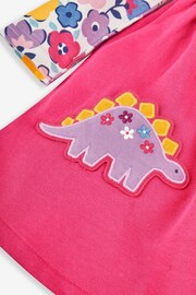 JoJo Maman Bébé Raspberry Pink Dino Girls' 2-Piece Appliqué Pinafore Dress & Top Set - Image 6 of 6