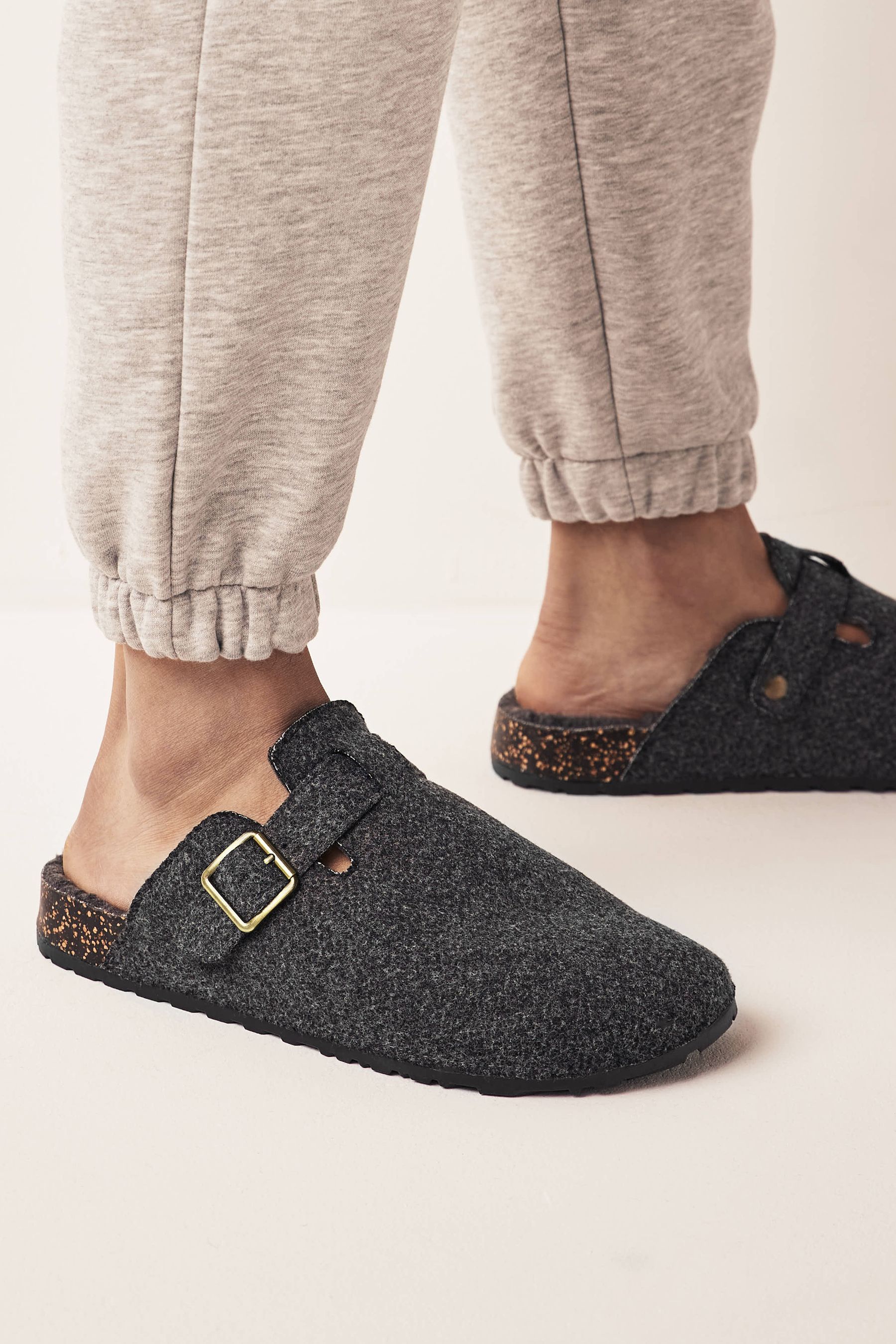 Buy Grey Felt Buckle Mule Slippers from the Next UK online shop