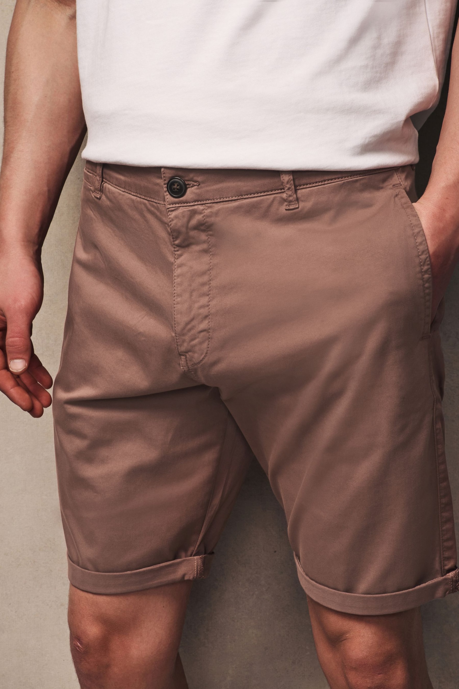 Pink Slim Fit Premium Laundered Stretch Chino Shorts - Image 1 of 10