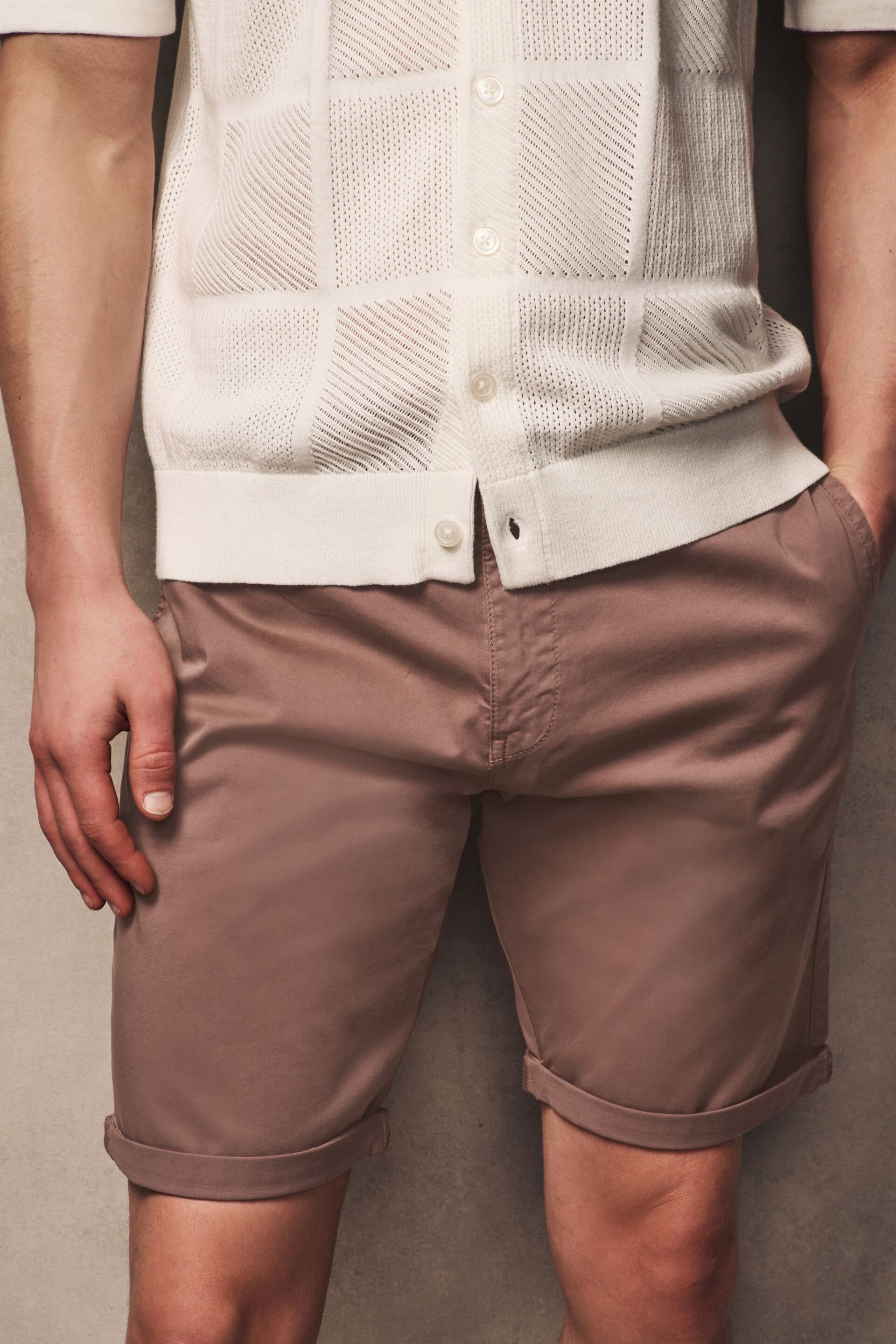 Pink Slim Fit Premium Laundered Stretch Chino Shorts - Image 3 of 10