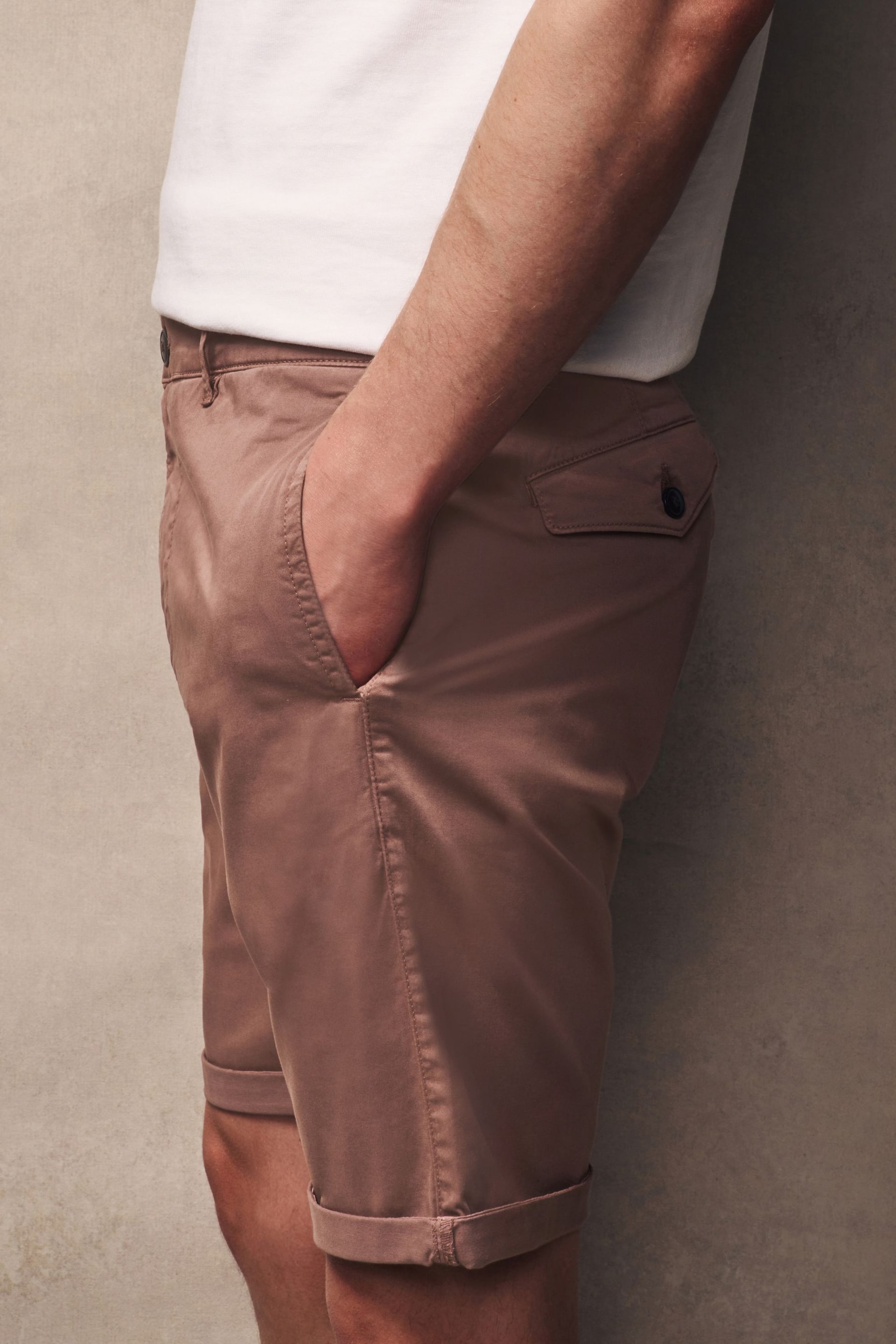 Pink Slim Fit Premium Laundered Stretch Chino Shorts - Image 5 of 10