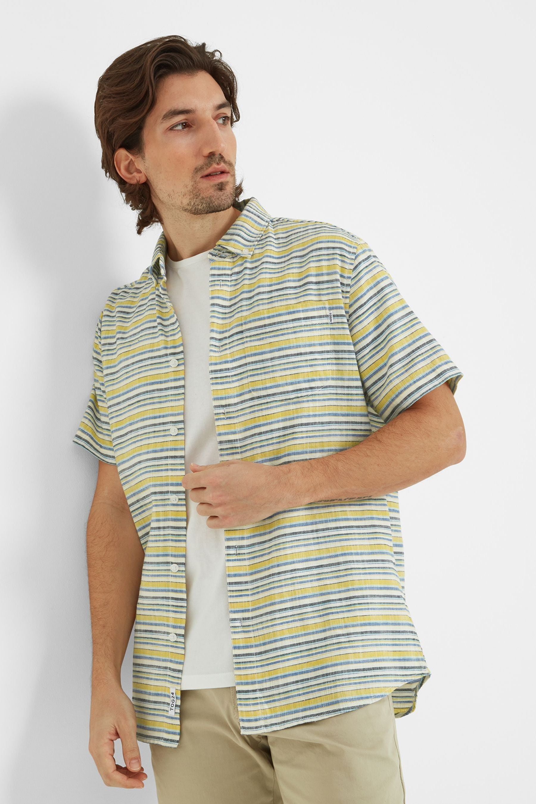 Buy Tog 24 Mens Blue Harold Short Sleeve Stripe Shirt from the