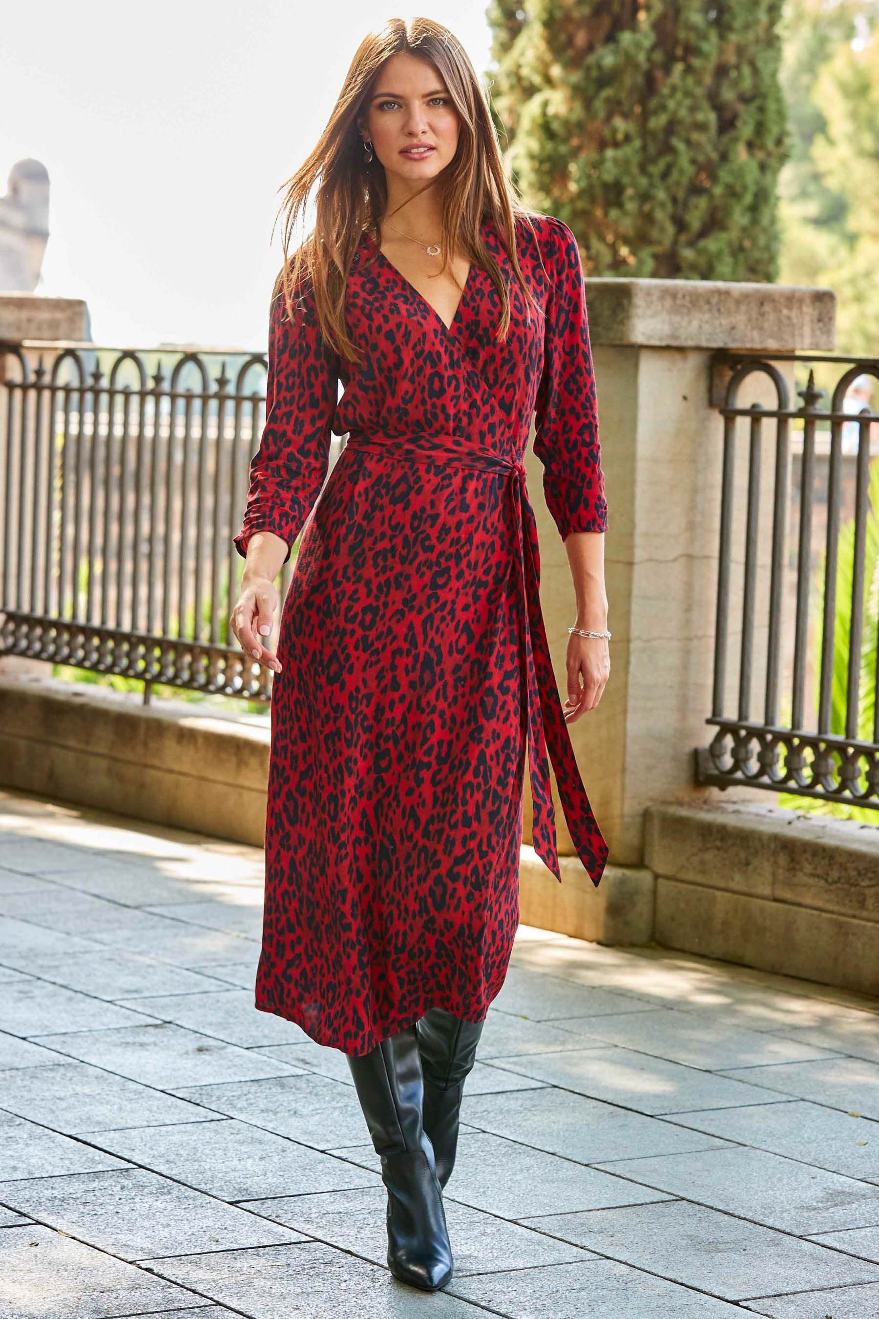 Long red wrap dress hot sale