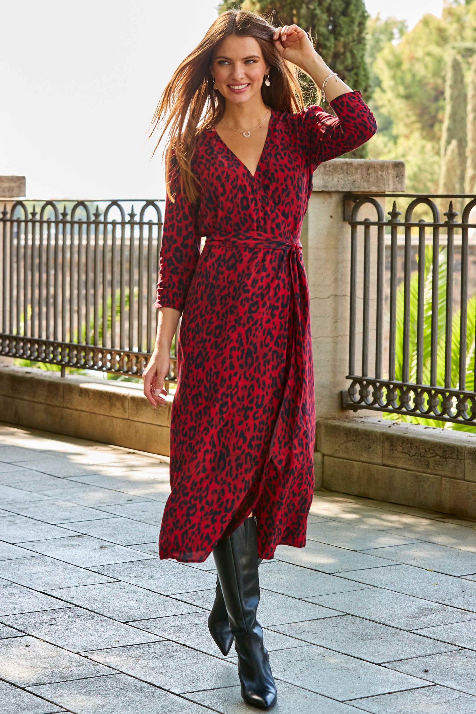 Midi red wrap dress hotsell